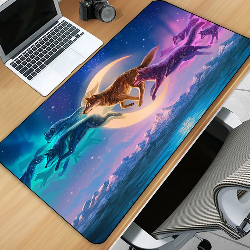 

Art Fantasy Wolf Customized HD Printing Gaming Mousepad Computer Lock Edge Natural Rubber E-sports Desk Pad Large Mouse Pad