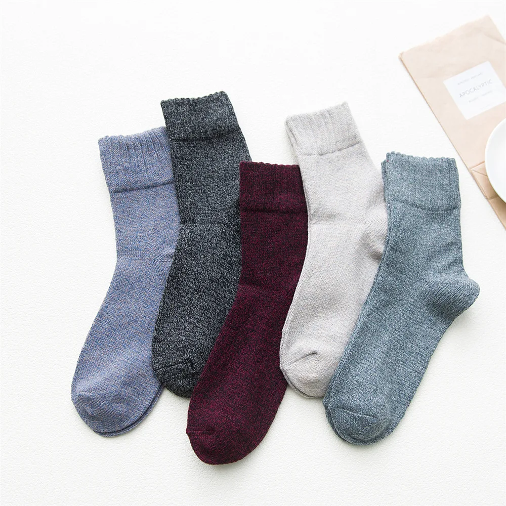 5 Pairs Autumn and Winter Warm Thickened Rabbit Wool Socks Solid Color Mid-tube Fashion Casual Women and Men Wool Socks