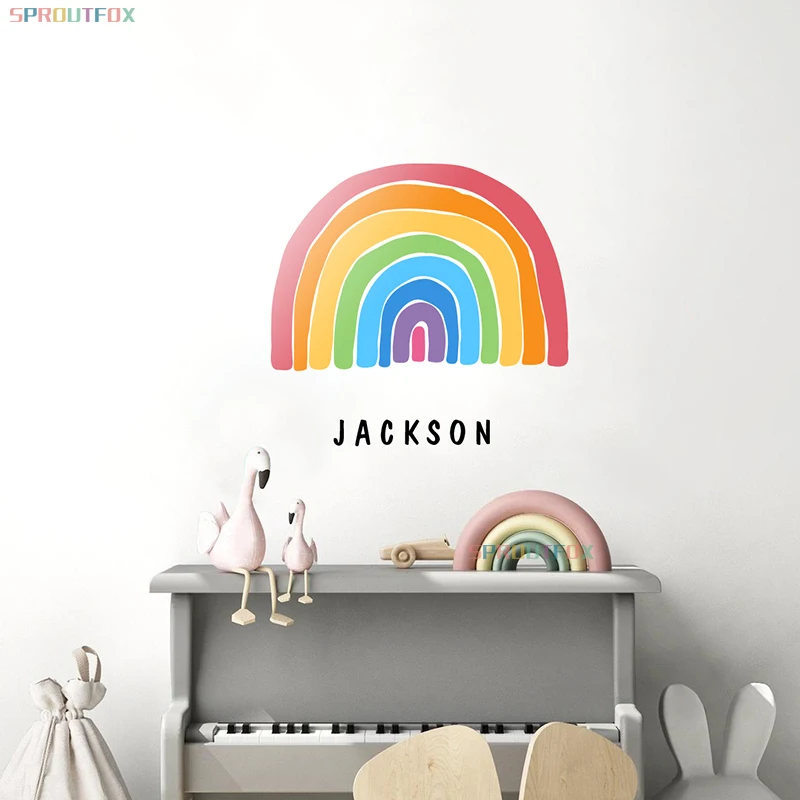 Красочные большие радужные пользовательские наклейки Nusery с именем ребенка