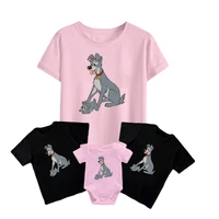 simple summer disney lady and the tramp t shirt new kids short sleeve baby romper family match unisex adult funny casual