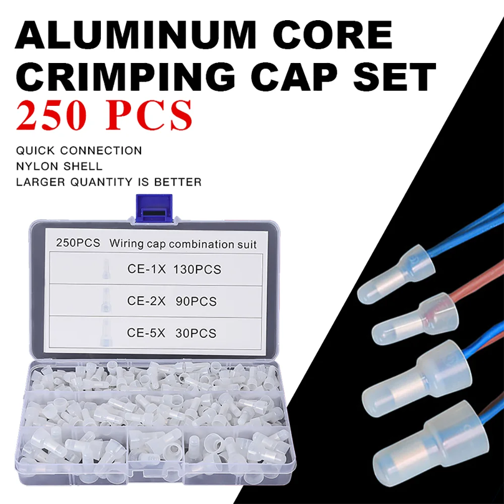 250 шт./комплект, обжимные колпачки CE1 CE2 CE5 с закрытым концом, клеммы для электрических проводов, соединители AWG 12-10 16-14 22-16