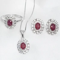 meibapj natural new ruby gemstone fine wedding jewelry sets 925 silver earrings ring pendant necklace bracelet 3 pieces suite