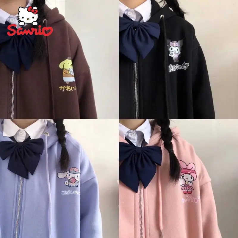 

Оригинальный свитер Kuromi Melody Cinnamoroll с капюшоном, мультяшный аниме Sanrio, зимнее Свободное пальто для колледжа, плюшевая Толстая куртка с капюшо...