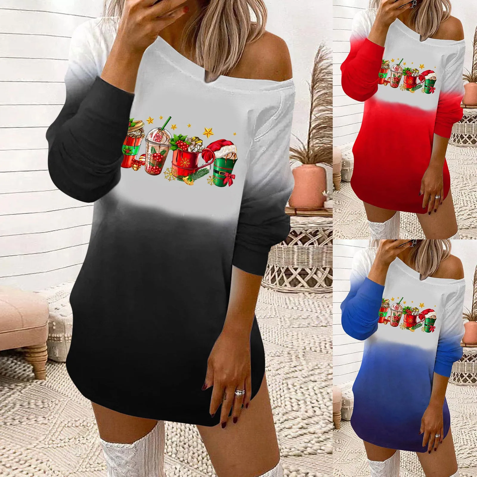 

Женское платье с круглым вырезом, открытыми плечами и длинными рукавами