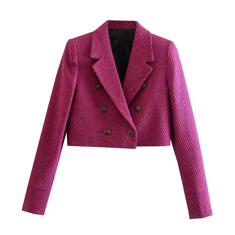 

Solid Chic Office Lady Short Blazers For Women Elegant Stylish Coats 2023 Women's Long Sleeve Double Breasted Slim Blazer