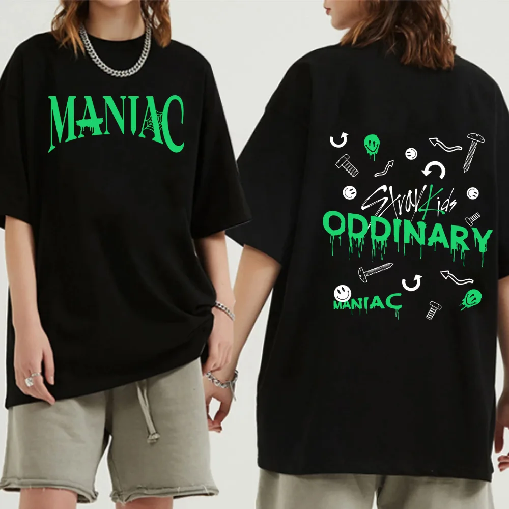

Kpop 2023 New Stray Kids MANIAC Man/Women Harajuku T-shirt Round Neck Short Sleeve Casual Unisex Streetwear COTTON Tee Top