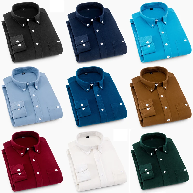 Autumn Winter Men Classic Corduroy Shirts Casual Full Sleeve Male Business Work Shirts Slim Fit Button Lapel Blouse