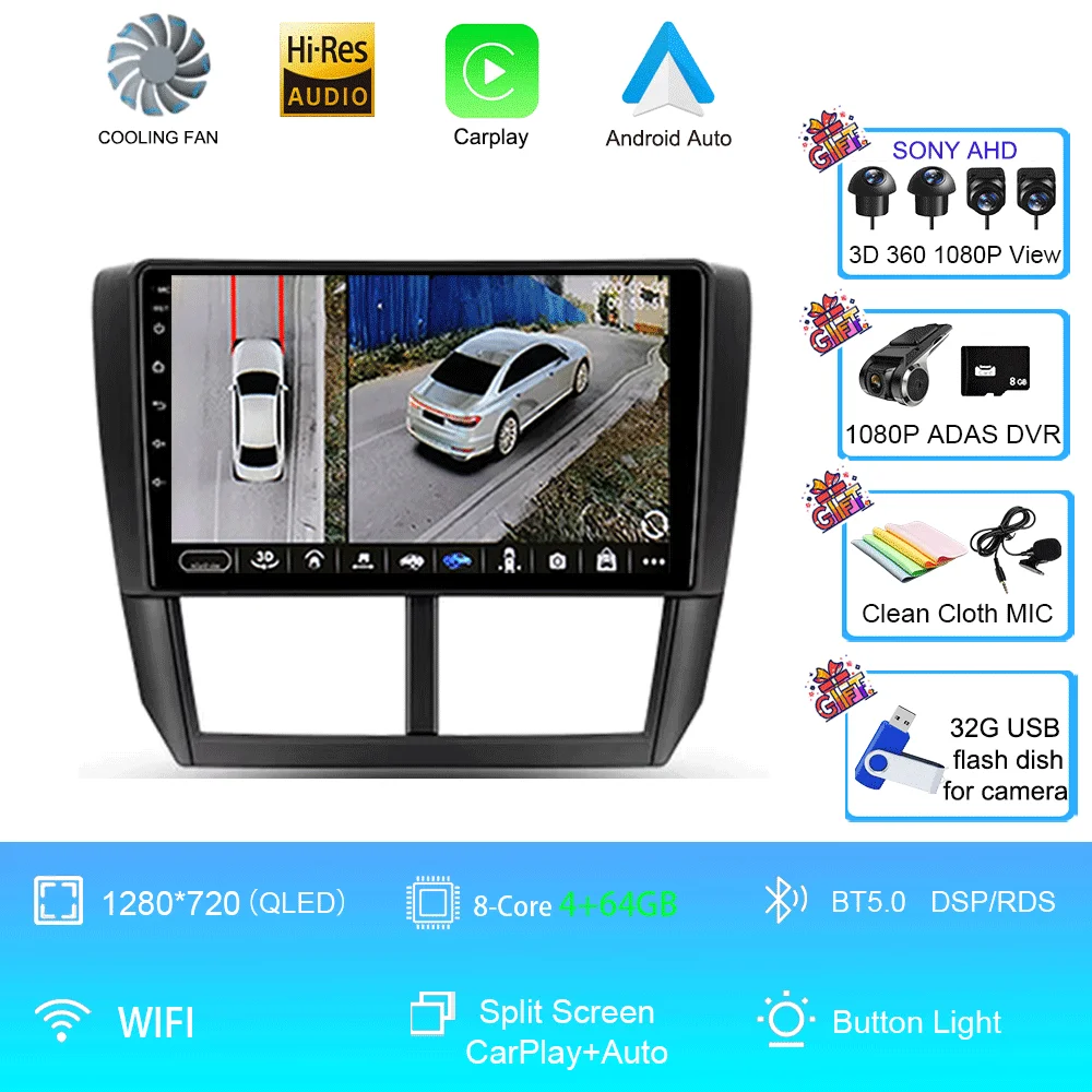 

Автомагнитола Android 16 с CarPlay для Subaru Forester 3 SH 2007-2013, Impreza GH GE, 2 Din мультимедийный плеер, 2 Din головное устройство