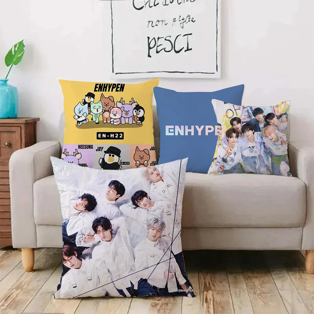 Cartoon Cute E-EnhypenS Combination Pillow Covers Sofa Decorative Home Double-sided Printing Short Plush Cushion Cover