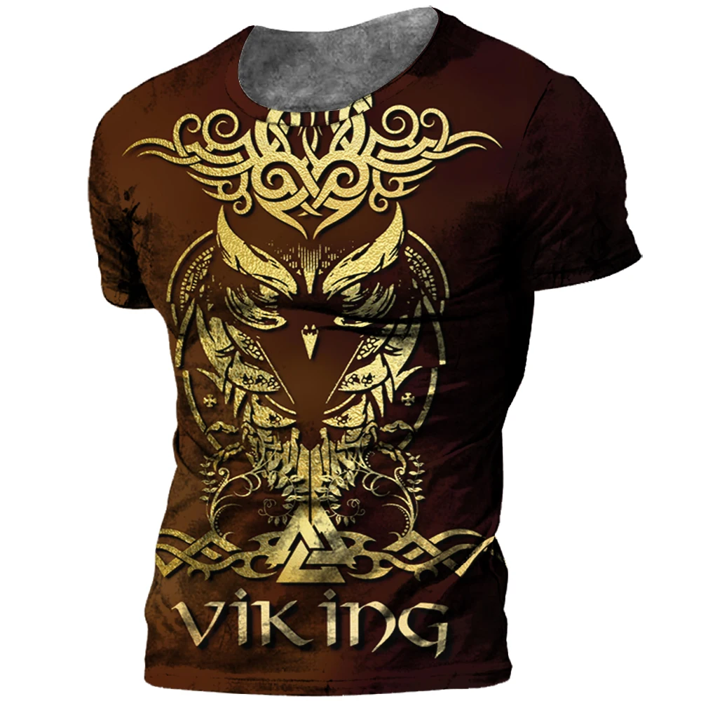 

Summer Vintage Viking Tattoo Men's T-shirt 3D Print Summer Viking Odin Crew Neck Loose Short Sleeve Casual Fashion Oversized Top