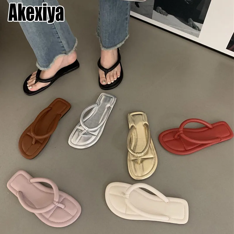 

Summer Women's Flip Flop Fashion Narrow Band Slippers Flats Slides Ladies Elegant Outdoor Beach Vacation Sandalias