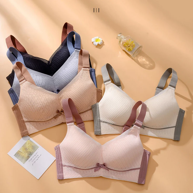 

Собранный Мягкий бюстгальтер без стальных колец, соблазнительное дышащее нижнее белье для девушек, тонкое кружевное простое нижнее белье с маленькой грудью