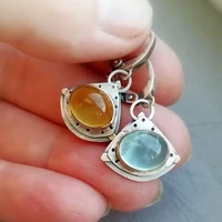 latest orange blue oval natural stone earrings for women girl lovely jewelry triangle water drop wedding earrings gift