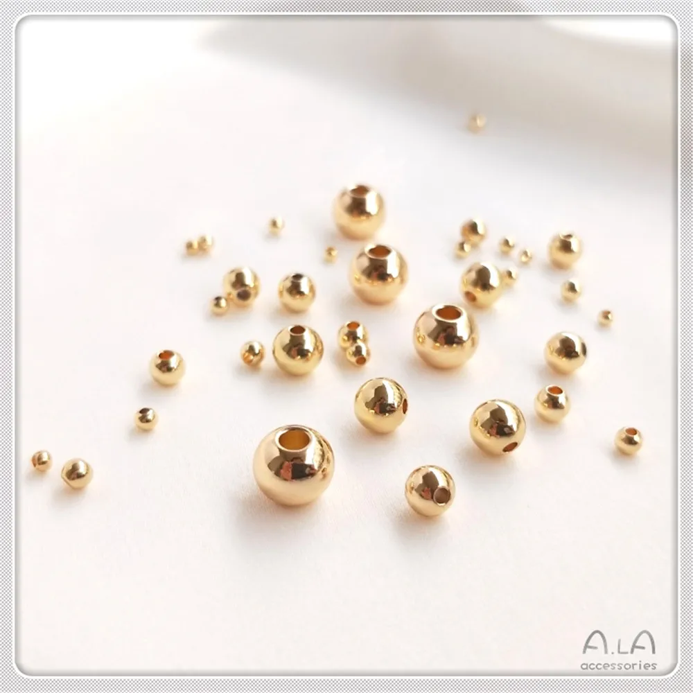 

14k gold covered beads loose beads glossy round beads bracelet spacer beads diy handmade beading accessories jewelry materials