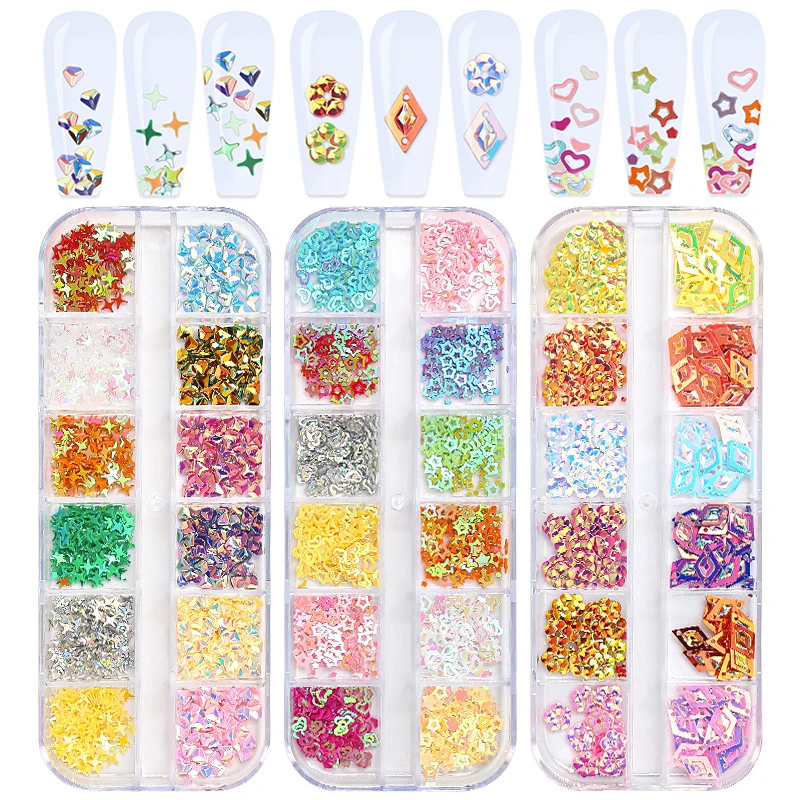 

1Box Mixed Colorful Love Heart Star Flower Rhombus Nail Art Stylist Supply Decoration Sequin Manicure DIY Makeup Lady Accessorie