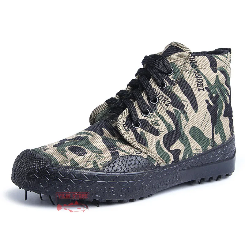 

Outdoor Camouflage Fishing Shoes Non-slip Hiking Shoes Men Labor Insurance Liberation Rubber Shoes Canvas High-top Training Shoe