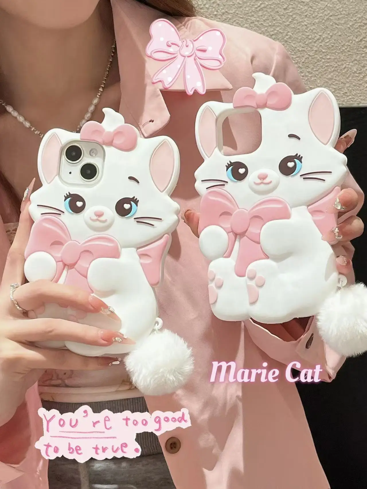 Фото Милый мультяшный плюшевый шарик Мэри кота, подходит для iPhone 16, 15, 13, 11, 12, 14 Pro Max, защитный чехол, силикон с защитой от падения №2