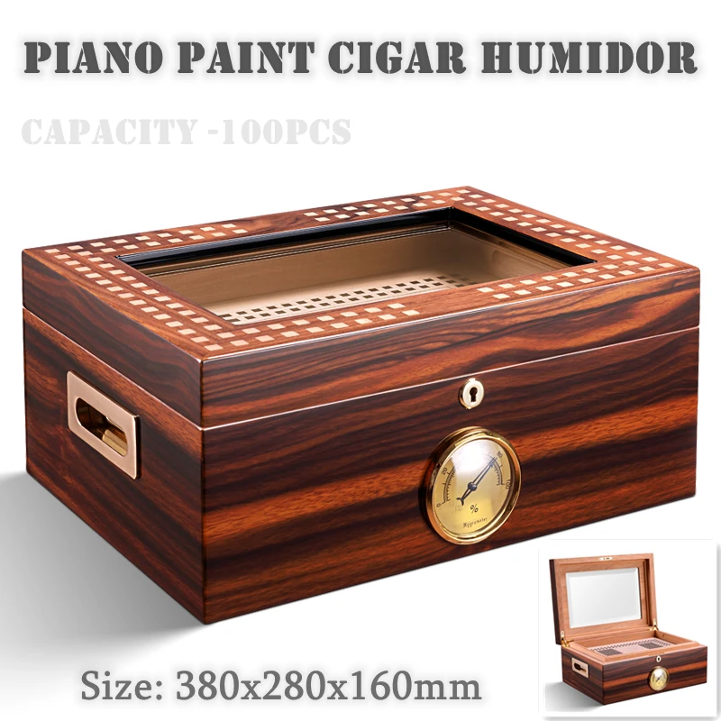 

380x280x160mm Cedar Wood Cigar Humidor Professional Solid Wood Large-Capacity Cigarette Case Double Layer Piano Paint Cigar Box