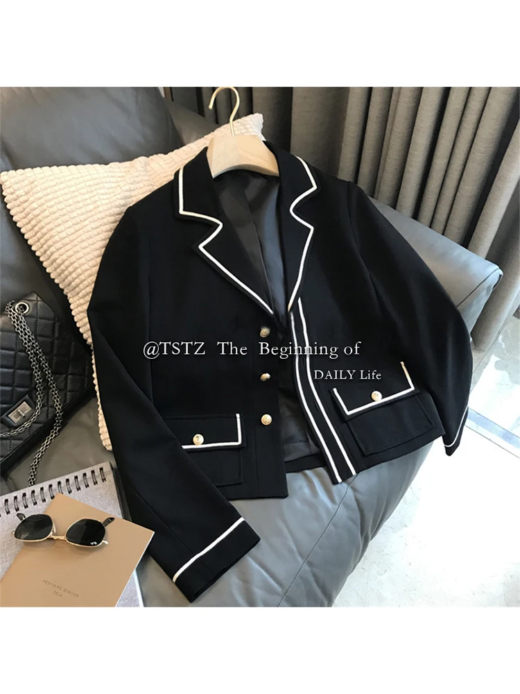 

Preppy Style Women Autumn Winter Turn-down Collar Suit Jacket Coat Baggy Long Sleeve Single Breasted Classic Blazer Outer Chic