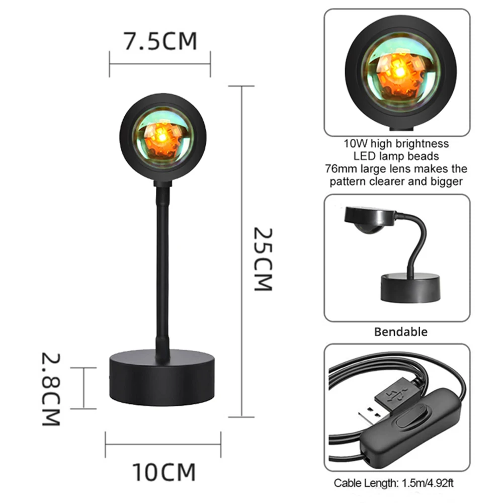 Проекционная Радужная светодиодсветодиодный лампа с USB-портом и закатом