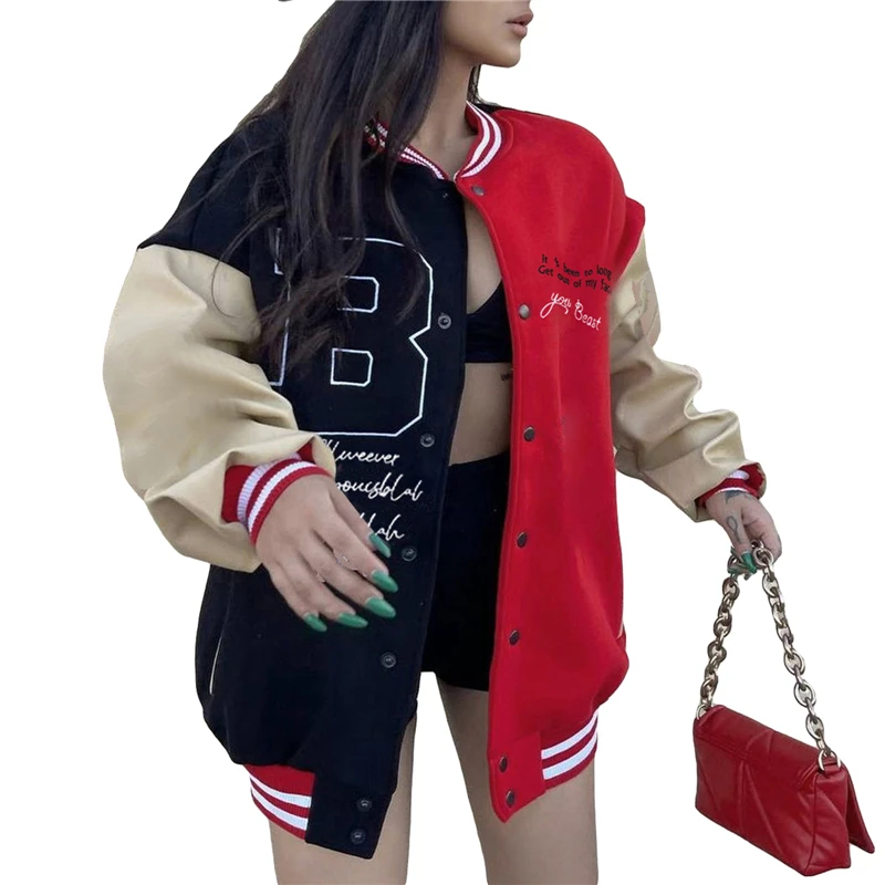 

Женская бейсбольная куртка y2k С Вышивкой Букв, с воротником-стойкой и длинным рукавом, свободные топы, верхняя одежда в стиле 1920-х