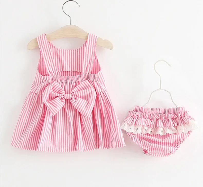 Newborn Baby Girls Clothes Sleeveless Dress+Briefs 2PCS Outfits Set Striped Printed Cute Clothing Sets Summer Baby Sunsuit 0-24M