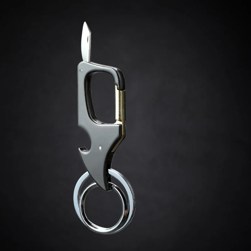 Multifunctional Man Keychain With Bottle Opener Knife Stainless Steel Gourd Buckle Keychain Waist Belt Clip Car Decoration