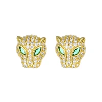 fashion delicate leopard green eyes stud earrings for women pave zircon calssic animal earrings party jewelry gift