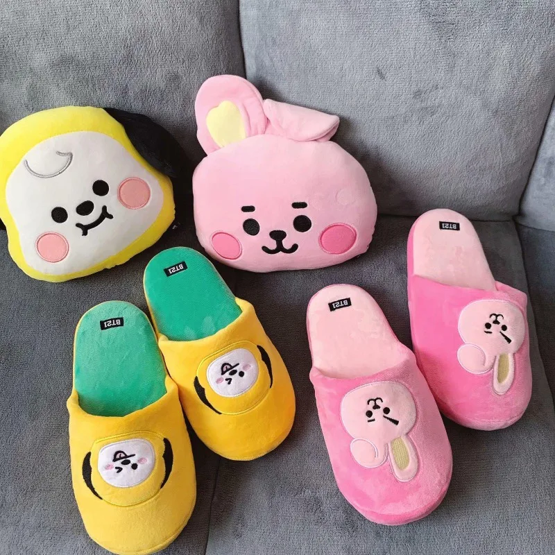 Фото Новые BT21 koya RJ Shooky mang chimmy Dad Cooky, ценные домашние тапочки для пар, милые теплые тапочки с героями мультфильмов №2