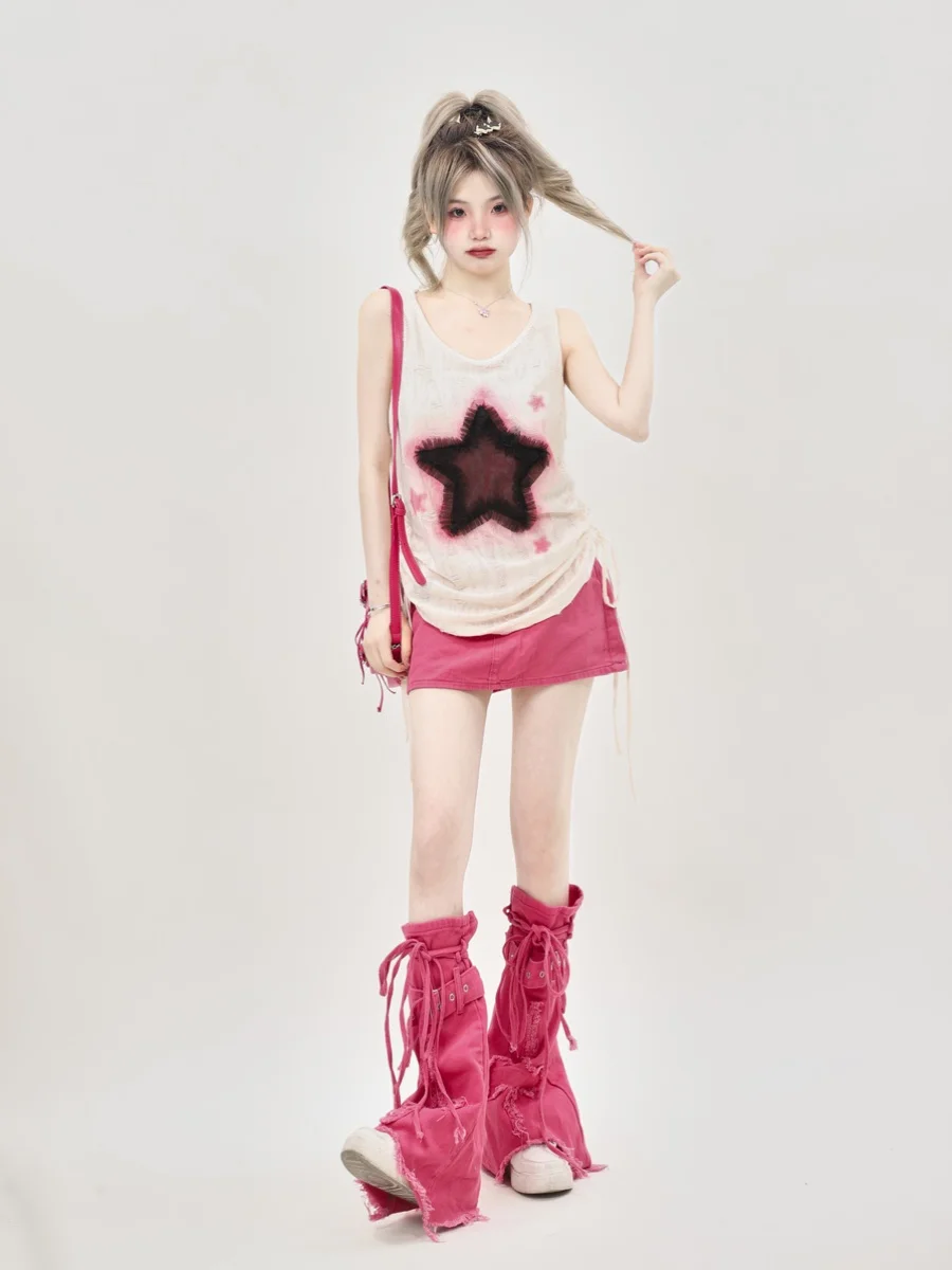 Функциональный отходы Soil Wind Gyaru Sweet and Spicy Свободный жилет с вышивкой XINGX Женская