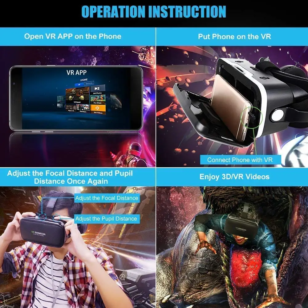 2022 Original VR Shinecon 6.0 Virtual Reality Glasses 3D Stereo Helmet Headset with Remote Control for IOS Android |