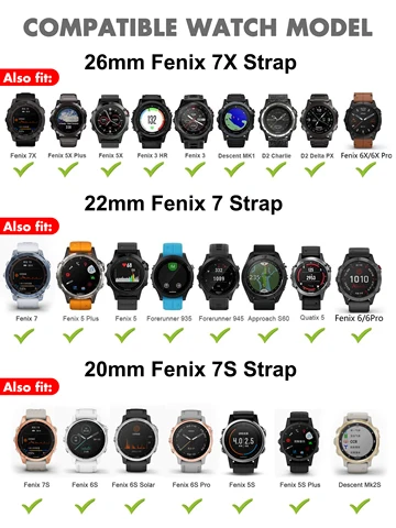 Ремешок для часов Arvin для Garmin Fenix 7x 7 7s 6x 6 Pro 6s 5x 5 5s plus 3 3HR