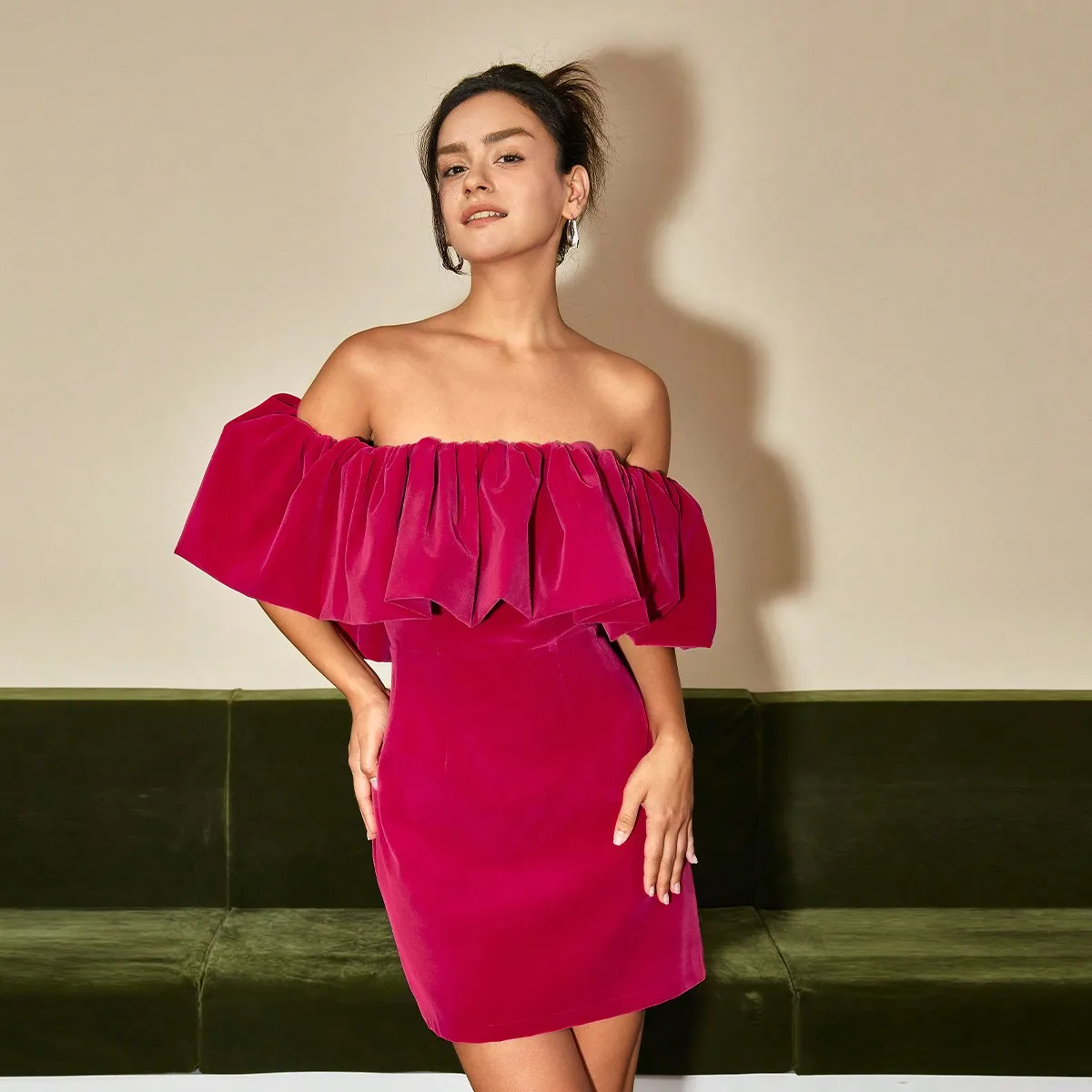 Платье AEL Lady с одной линией воротника и открытыми плечами французское винтажное