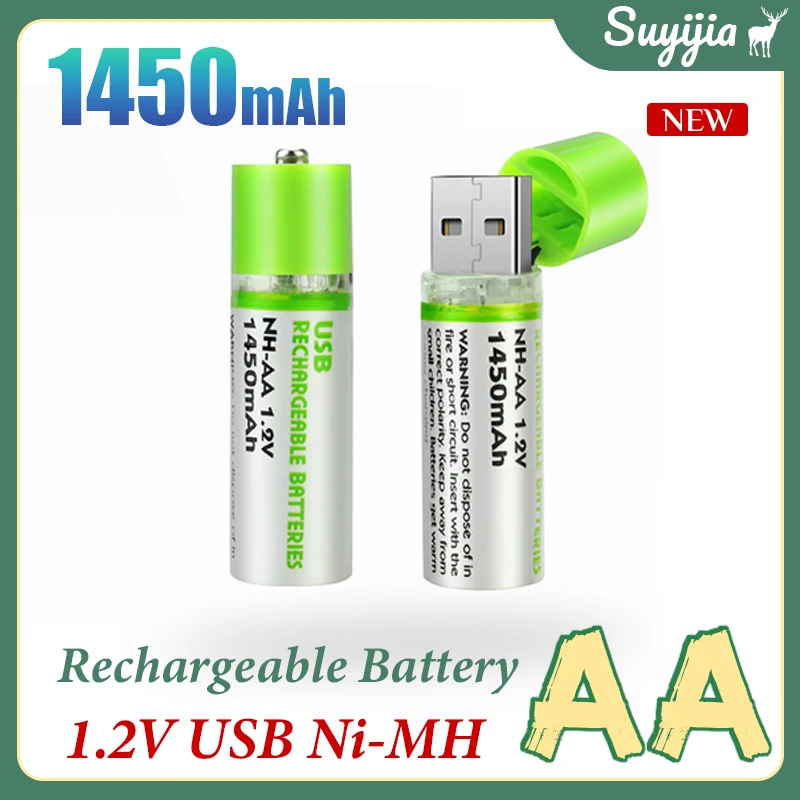 

1.2V AA USB Battery Rechargeable Lithium Ion Batteries Large Capacity 1450mAh for Remote Control Wireless Mouse Small Fan Toy