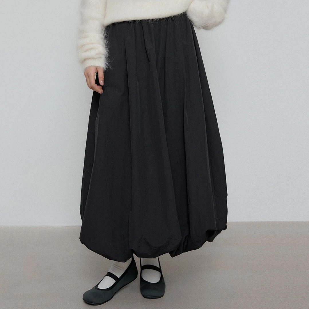 Qooth Женская Повседневная Юбка Однотонная Длинная Юбка-миди Трапециевидной Формы