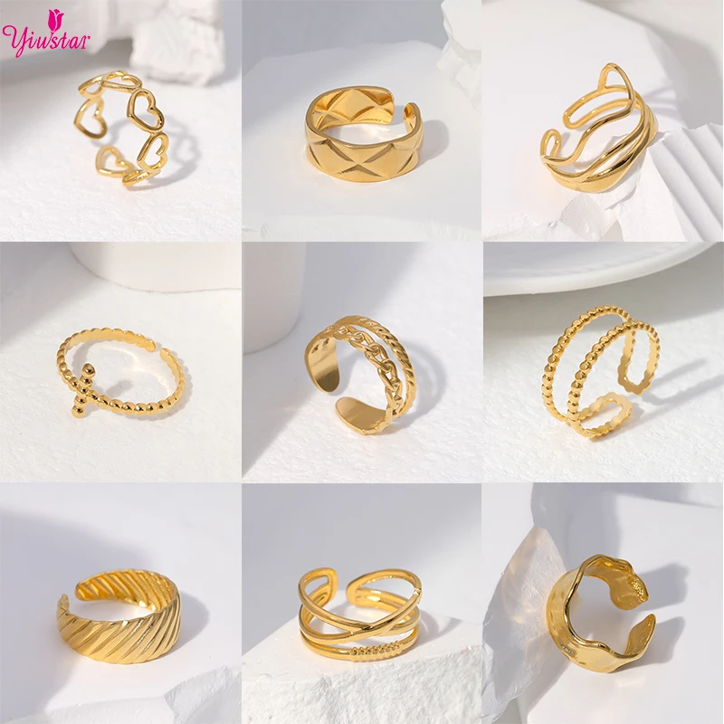 

Twisted Stainless Steel Vintage Adjustable Joint Rings 18K for Women Stacking Golden Metal Simple Beauty Ring Love Accessories
