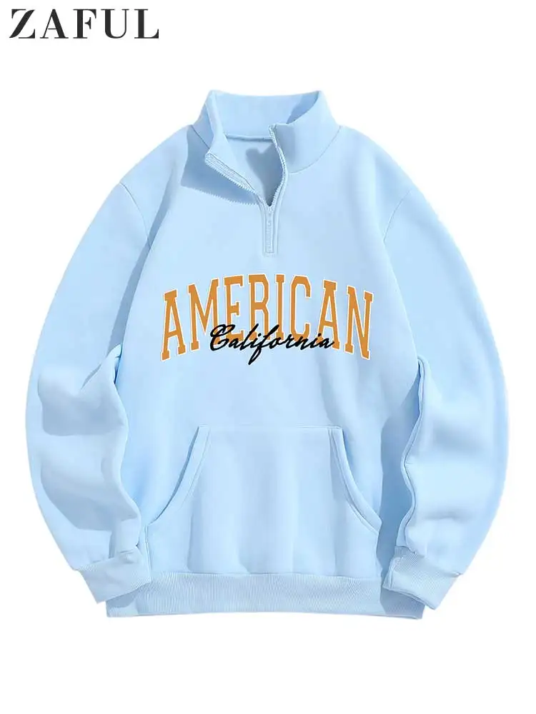 

ZAFUL Hoodie for Men Fleece-lined Sweatshirt Turtleneck Streetwear Pullover Fall Winter Warm Jumper Letter Printed Zipper Sweats