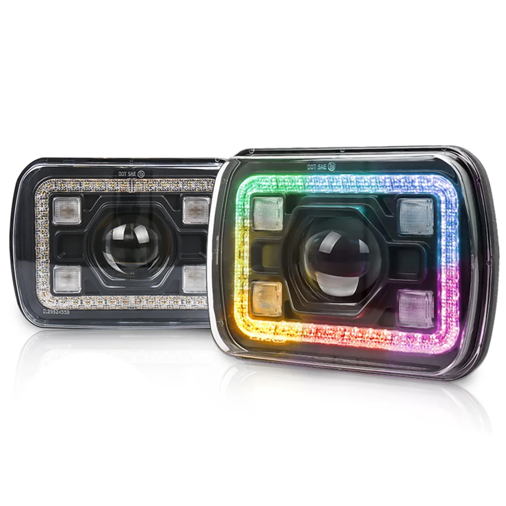 

7x6 светодиодный фары с RGB сигналом поворота Halo для грузовиков XJ Wrangler YJ