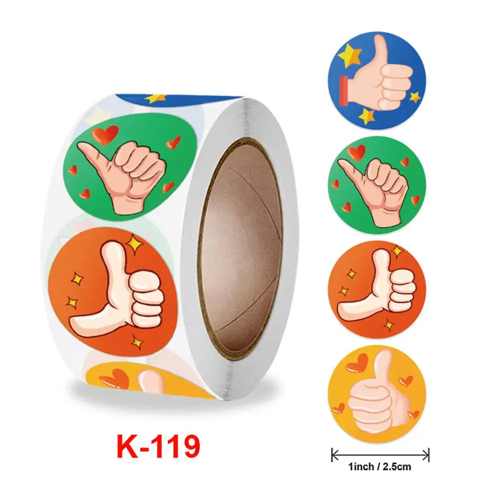 

500pcs Reward Stickers For Kids 2.5cm/1inch Cute Cartoon Thumbs Teacher Motivational Labels Stickers For Students