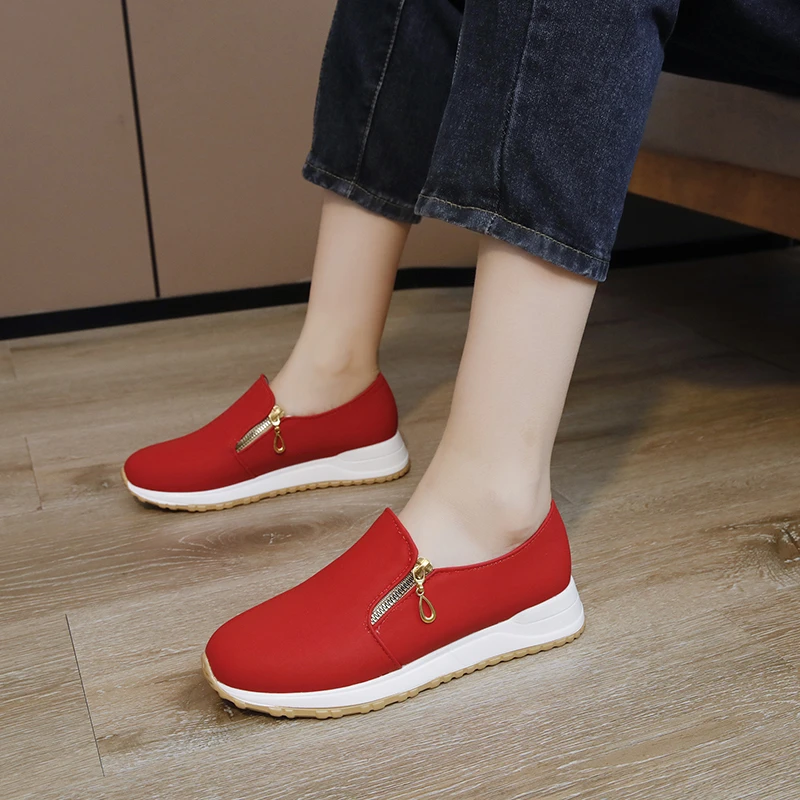 

Женские повседневные туфли 2023, модные однотонные лоферы на платформе и плоской пеньковой веревке, легкие удобные лоферы с боковой молнией, ...