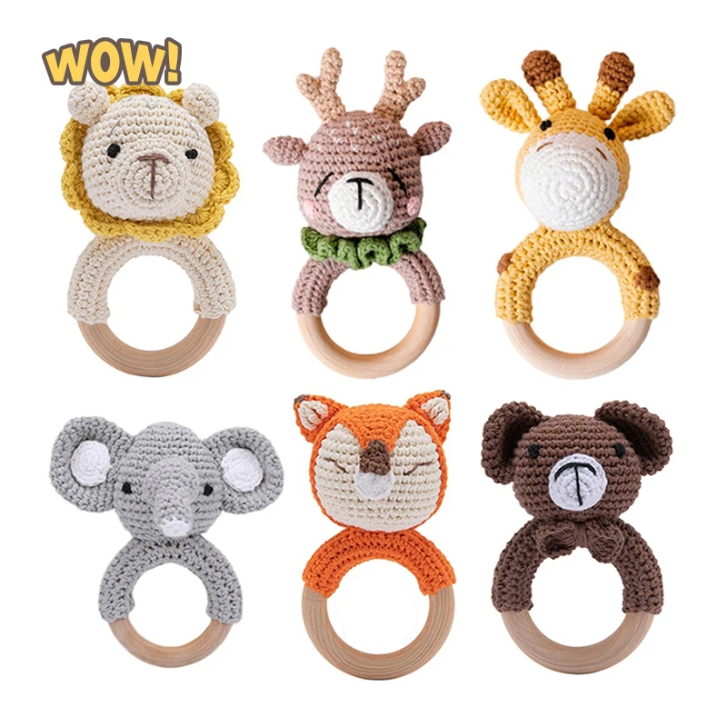 

Baby Rattles Crochet Bunny Rattle Toy Wood Ring Baby Teether Rodent Baby Gym Mobile Rattles Newborn Educational Toys Montessori