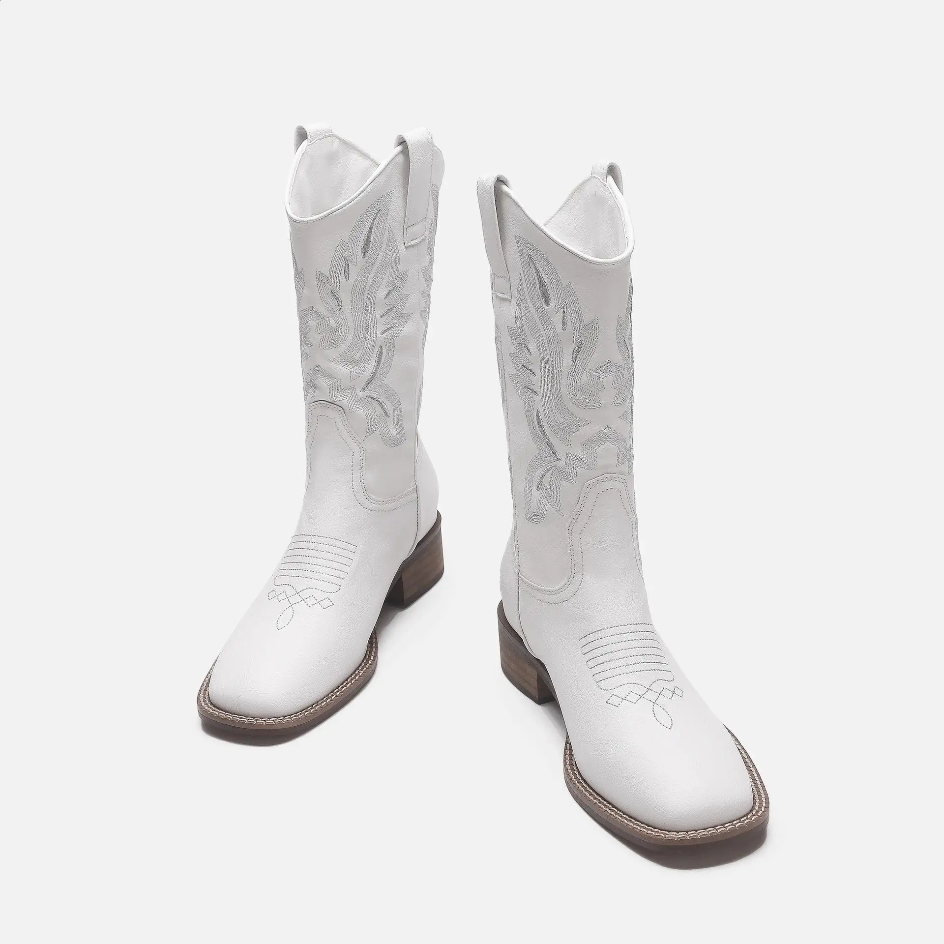 Женские Ковбойские Сапоги выше колена белые ковбойские сапоги из микрофибры на