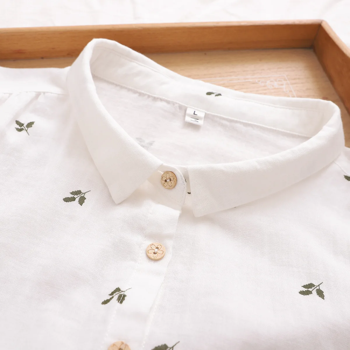 Рубашка с отложным воротником и рукавом 3/4 из хлопчатобумажной пряжи принтом