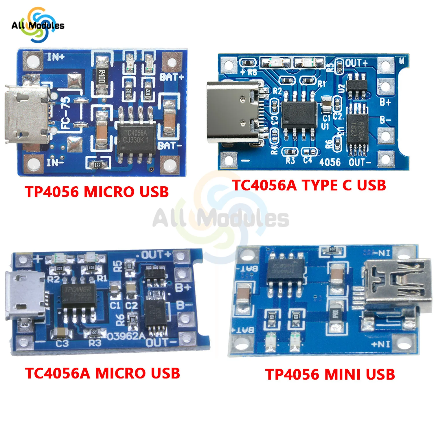 

Type-c/Micro/Mini USB 18650 TP4056 TC4056A Lithium Battery Charger Module Charging Board With Protection Dual Functions 5V 1A