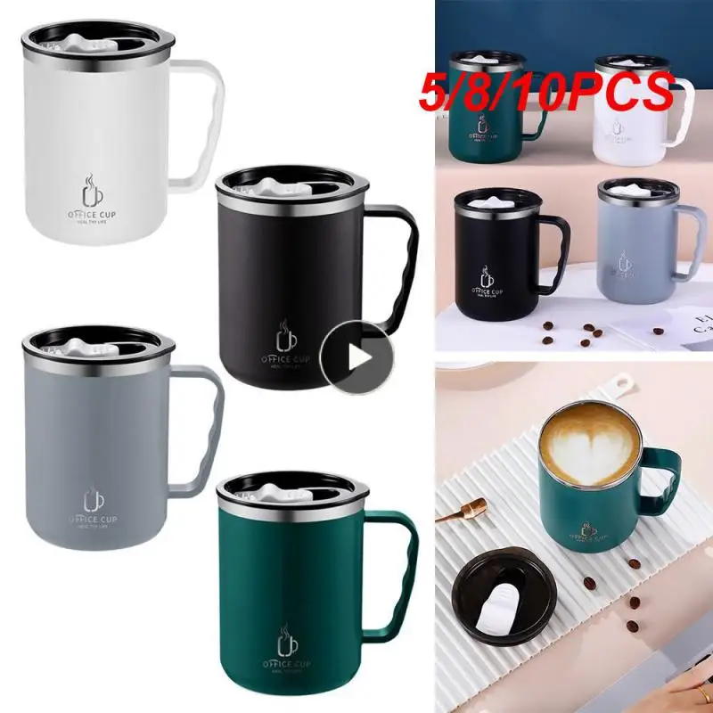 

5/8/10PCS Durable Thermal Mug Wide-mouth Design Thermos Cup Food Grade Silicone Sealing Rin Sealed Leak-proof Simple Office Mug