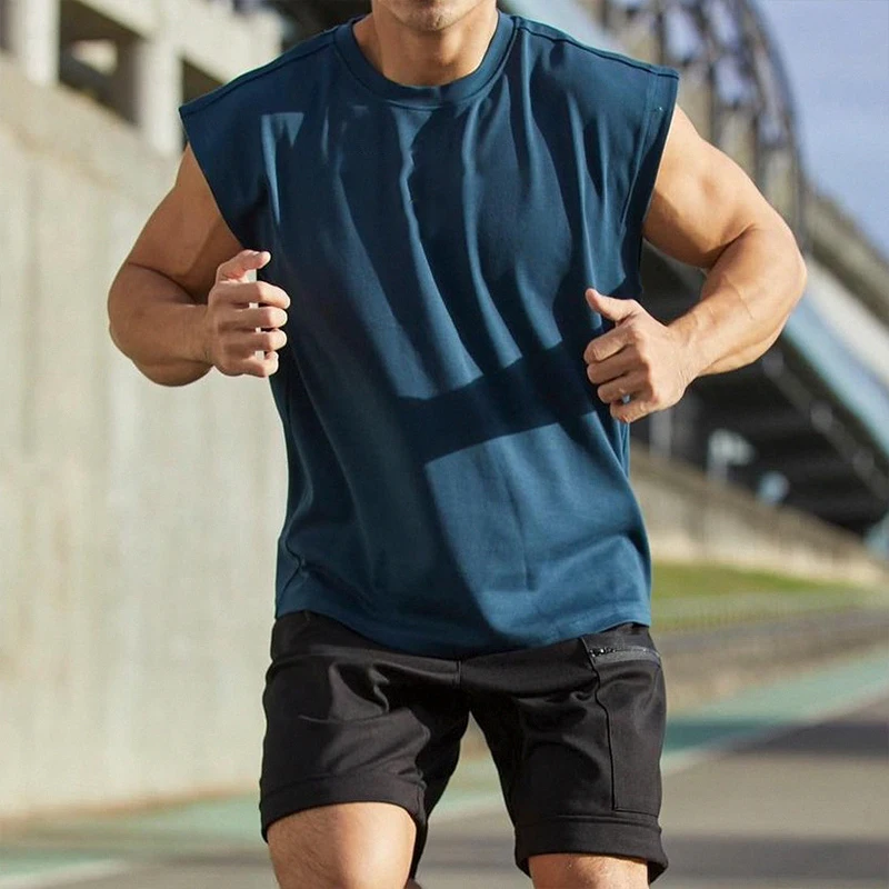 

Men Bodybuilding Shirts Sleeveless O-Neck Tee Tops Clothing Summer Workout Fitness T-Shirt Broad Shoulder Casual Loose Tank Top