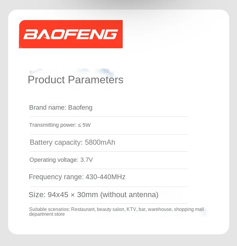 Bao Baofeng Walkie-talkie BF-V8 High-power Communication Equipment Civil Radio Handset