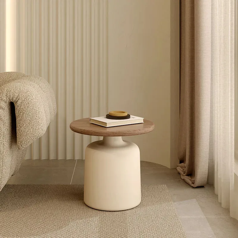 Низкие белые круглые журнальные столики современный дизайн деревянный пол