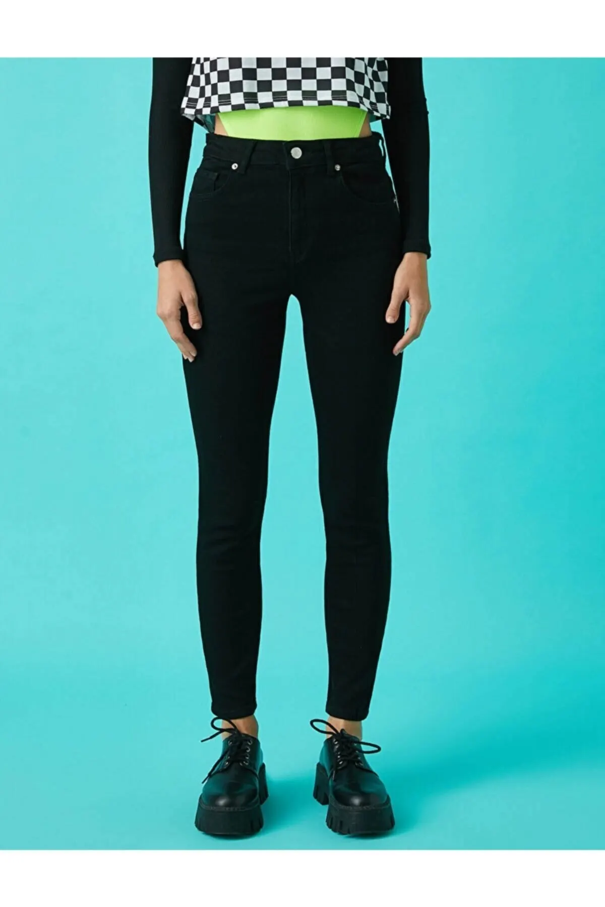 

Women's Jean Black Kakmd Full Length High Waist Straight Pant Streetwear Female Jeans Buttons Zipper Ladies
