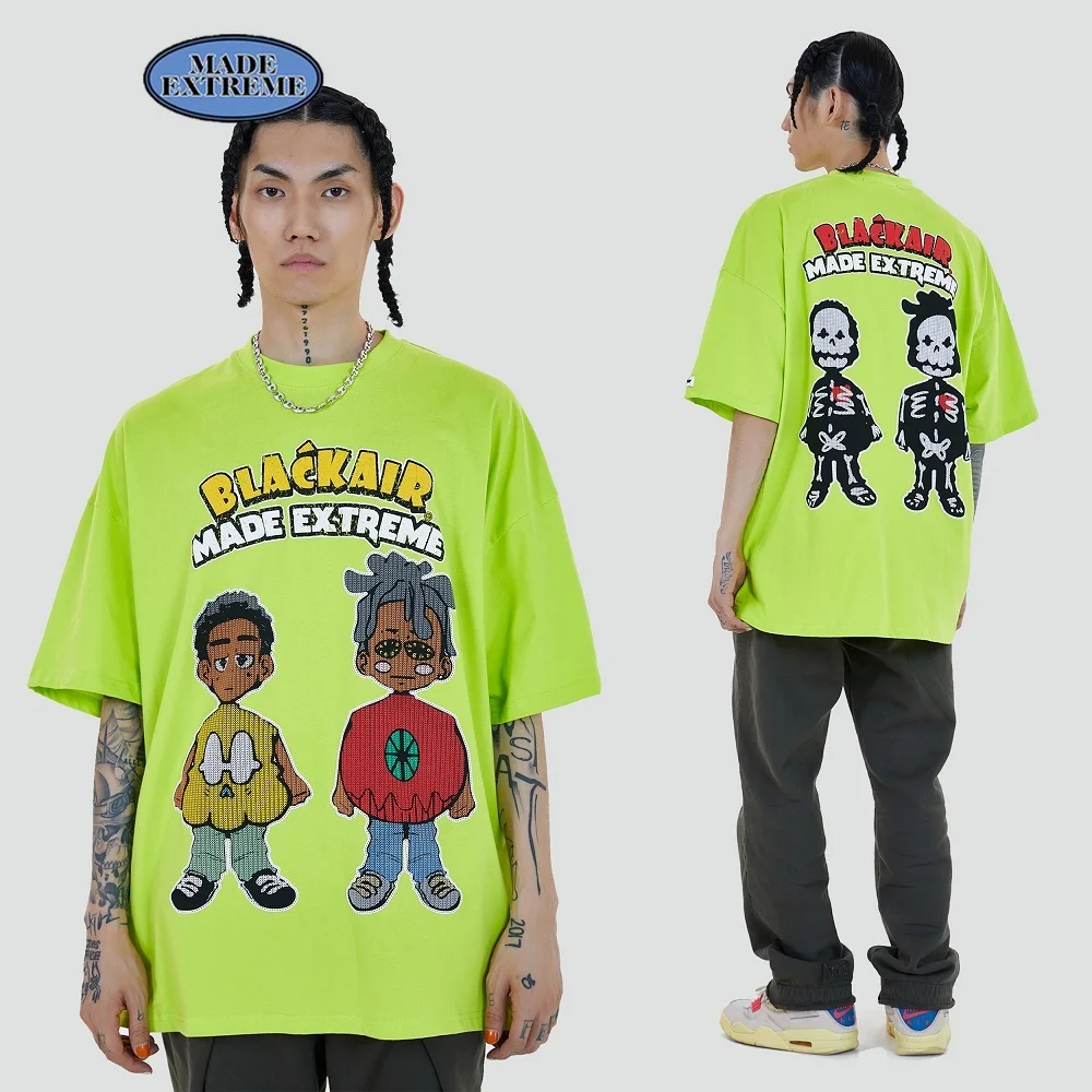 

BLACK AIR Cartoon Boys Graphic T Shirts High Street Harajuku Short Sleeve T Shirts Oversized Men Summer Cotton Tops Tees